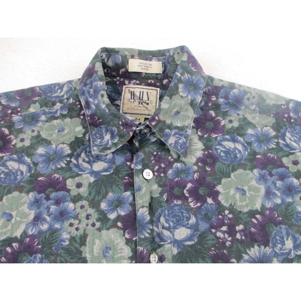 Why This? Shirt Mens Size Medium Floral Colourful Button Up Cotton Long Sleeve M